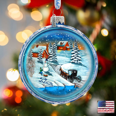 Vintage Winter Village Glass Ornament by G. DeBrekht - Christmas Decor - 73368C
