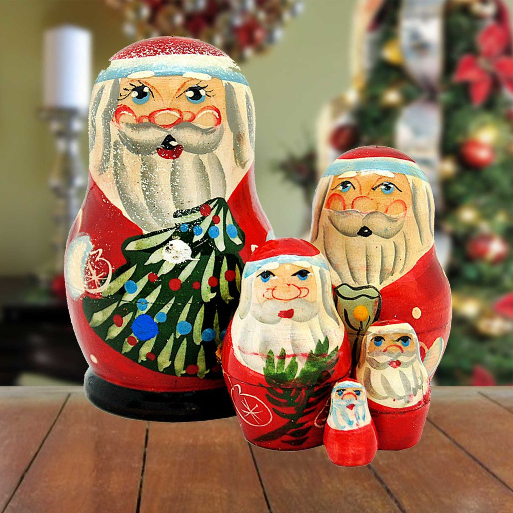 Santa Matreshka Nesting Hand-Painted Doll Set of 5 by G. DeBrekht - Christmas Santa Snowman Decor - 110150