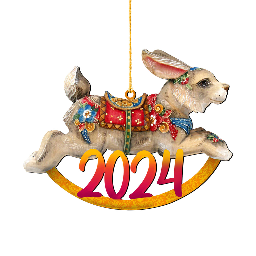 Rocking Bunny Dated Wooden Ornaments by G. DeBrekht - Christmas Decor - 8144503
