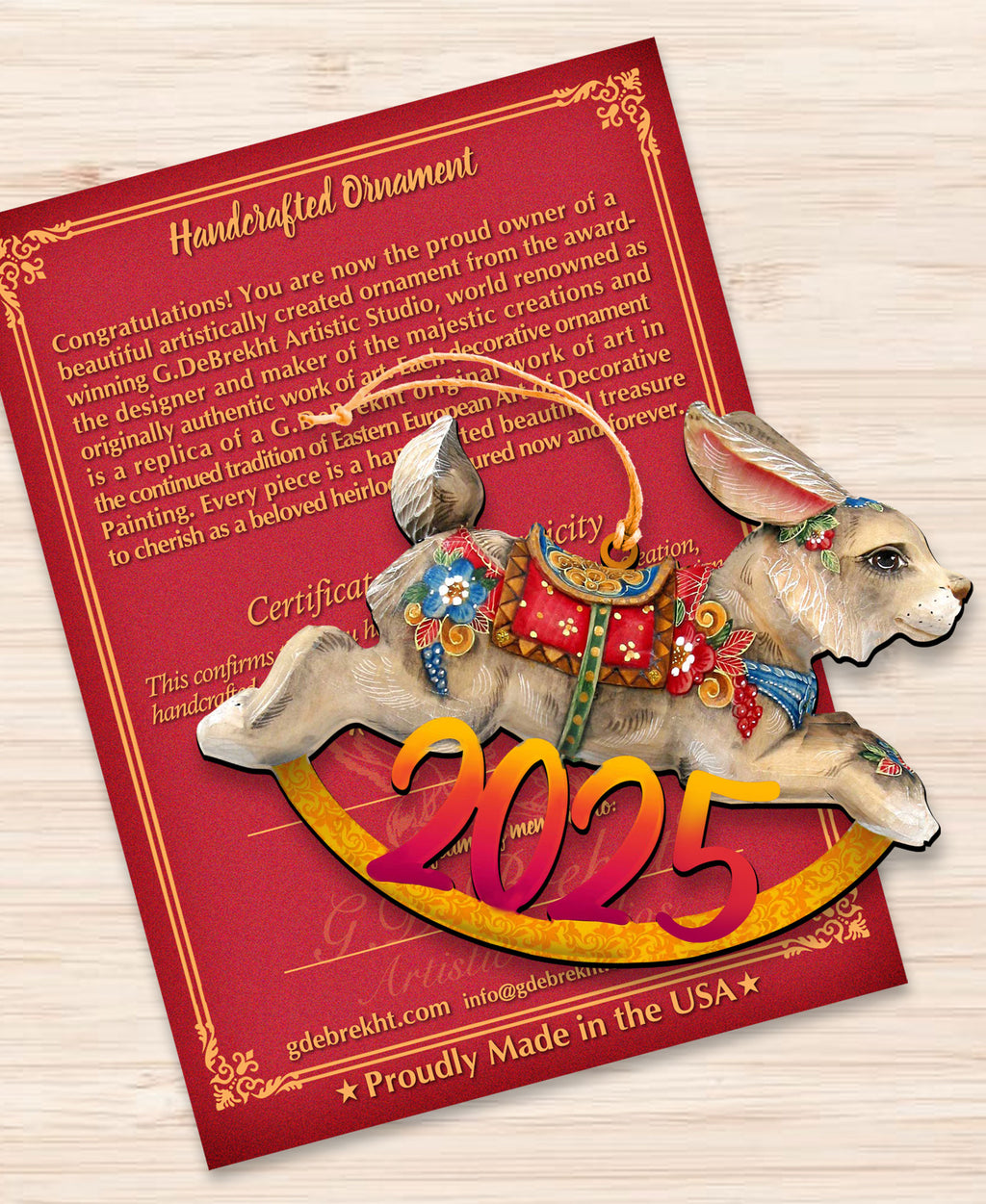 2025 Rocking Bunny Dated Wooden Ornaments by G. DeBrekht - Christmas Decor - 8144503-D25