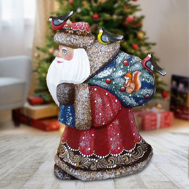 Happy Traveler with Squirrel Hand-Painted WOODCARVED Figurine by G. DeBrekht - Wildlife Holiday Decor - 821035 *** PRE-ORDER - Handmade Just for You! ***