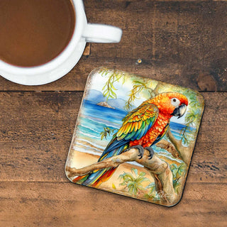 Parrots Wooden Cork Coasters Gift Set of 4 by G. Debrekht - Coastal Holiday Decor - 8199451C-S4