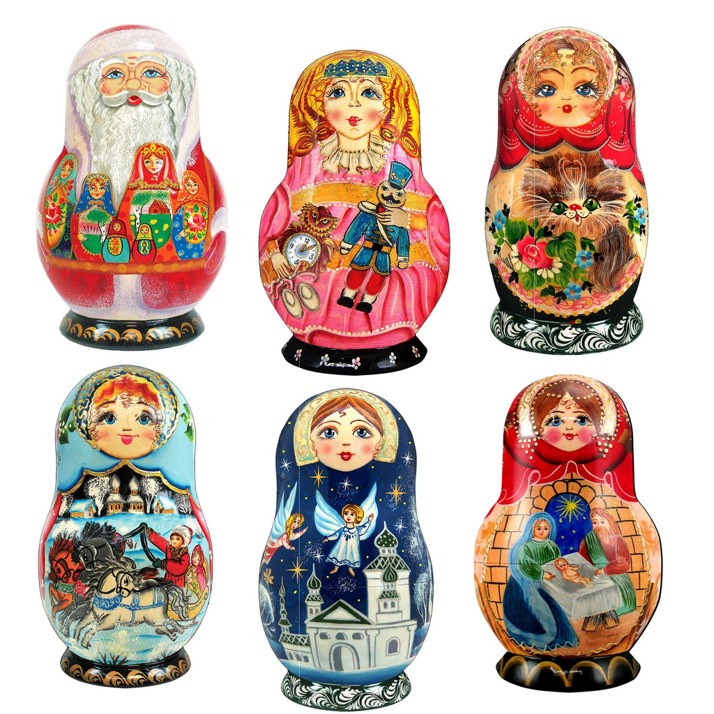 Nested Dolls Decorative Eco Wood Magnets Set of 6 by G. Debrekht - Christmas Decor - 8090130G-S6