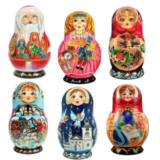 Nested Dolls Decorative Eco Wood Magnets Set of 6 by G. Debrekht - Christmas Decor - 8090130G-S6