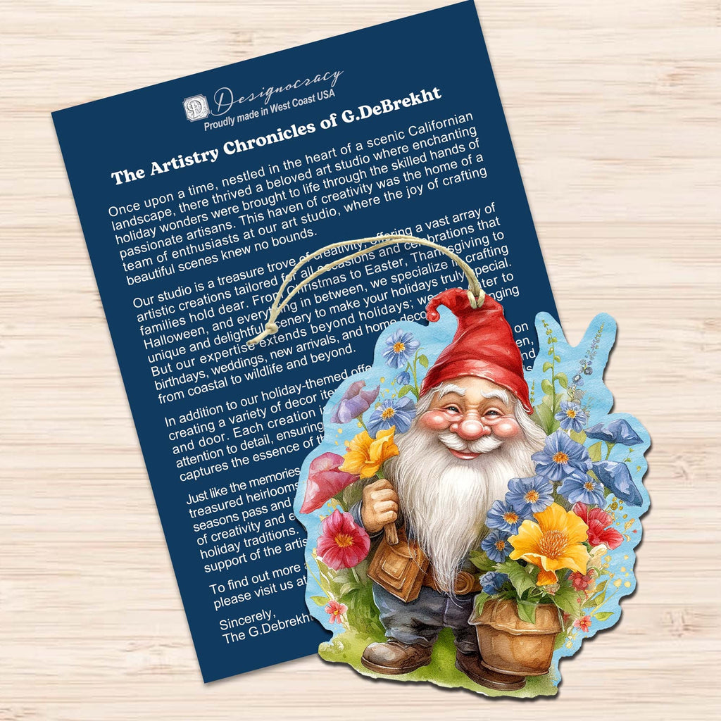 Garden Gnomes Decorative Eco Wood Ornaments Set of 3 by G. Debrekht - Spring Easter Decor - 8091030-S3