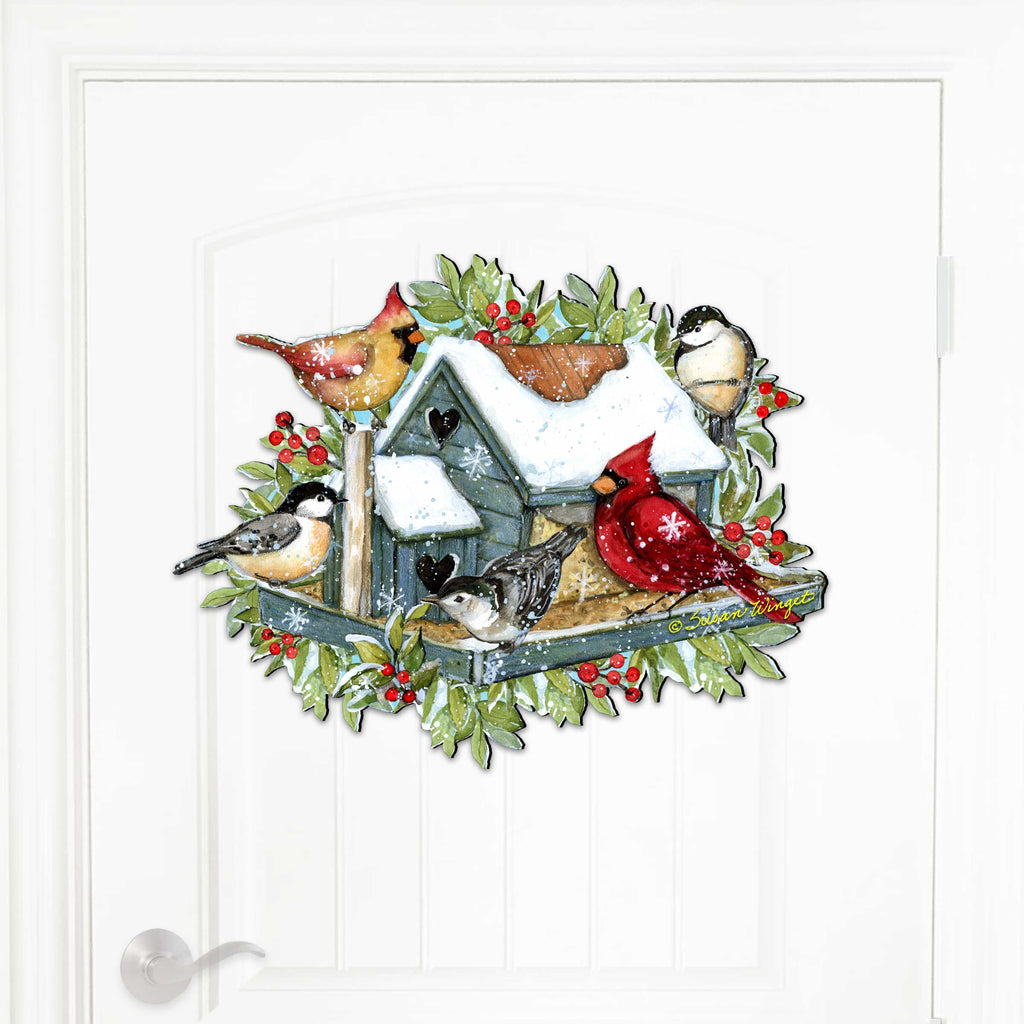 Front Door Winter Cardinals Birdhouse Decor - Christmas Welcome by Susan Winget - Handmade Gift Product Code 8471115-2H-SW