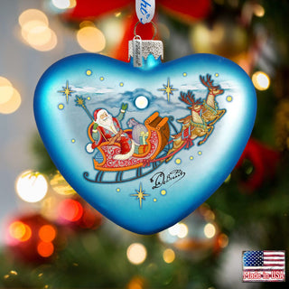 Santa on His Way Glass Ornament by G. DeBrekht - Christmas Santa Snowman Decor - 753-005