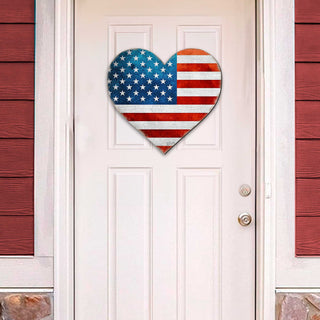 Patriotic Heart Decorative Holiday Door Decor - American Christmas Decor - 8187130-2H