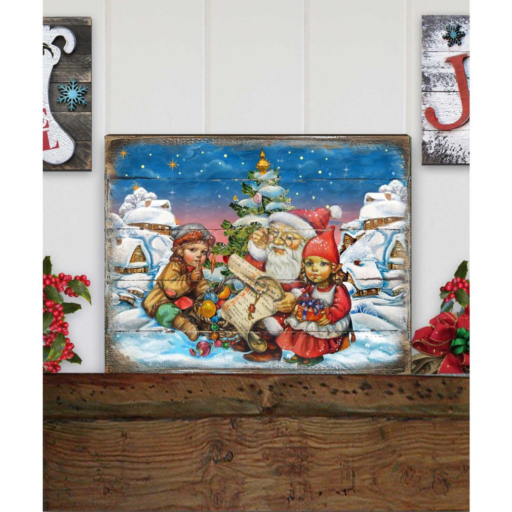 Vintage Christmas Santa Wooden Wall Art by G. DeBrekht - Christmas Santa Snowman Decor - 8173841B
