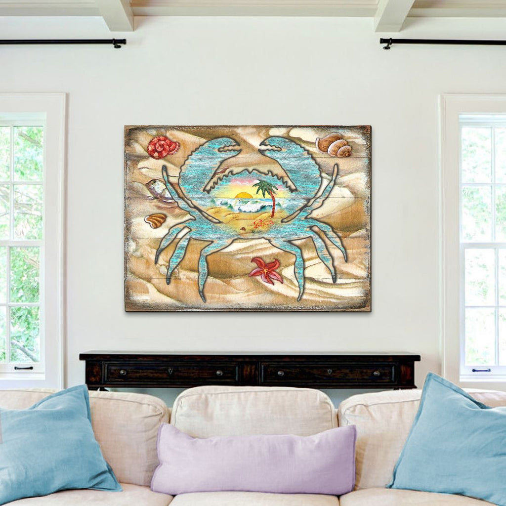 Vintage Spada Crab Wooden Coastal Wall Art by Nature Wonders - Coastal Sea-Life Decor - 95224-1B