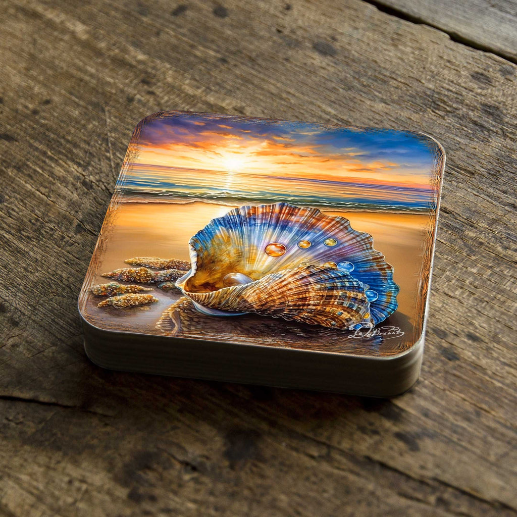 Sunset on the Beach Wooden Cork Coasters Gift Set of 4 by G. Debrekht - Coastal Holiday Décor - 8199450C-S4