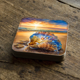 Sunset on the Beach Wooden Cork Coasters Gift Set of 4 by G. Debrekht - Coastal Holiday Décor - 8199450C-S4