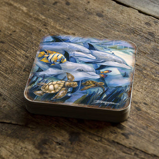 Sea Creatures Wooden Cork Coasters Gift Set of 4 by J. Bergsma - Coastal Décor - 8199456C-S4