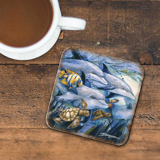 Sea Creatures Wooden Cork Coasters Gift Set of 4 by J. Bergsma - Coastal Décor - 8199456C-S4