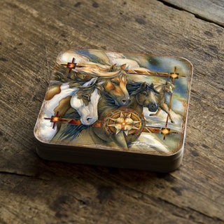 Wild Horses Wooden Cork Coasters Gift Set of 4 by J. Bergsma - Wildlife Décor - 8199474C-S4