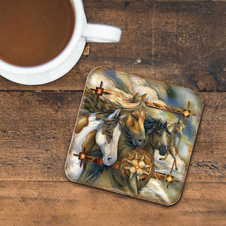 Wild Horses Wooden Cork Coasters Gift Set of 4 by J. Bergsma - Wildlife Décor - 8199474C-S4