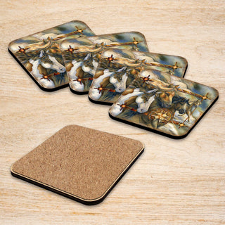 Wild Horses Wooden Cork Coasters Gift Set of 4 by J. Bergsma - Wildlife Décor - 8199474C-S4