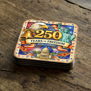 250 Years of Freedom Patriotic Coaster Set – USA Eagle Wooden Drink Coasters Set of 4 - 8199476C-S4