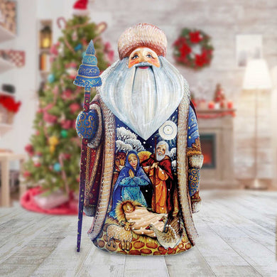 Magic Night Father Frost Santa Hand-Painted WOODCARVED Masterpiece by G. DeBrekht - Nativity Holiday Decor - 241123 *** PRE-ORDER - Handmade Just for You! ***