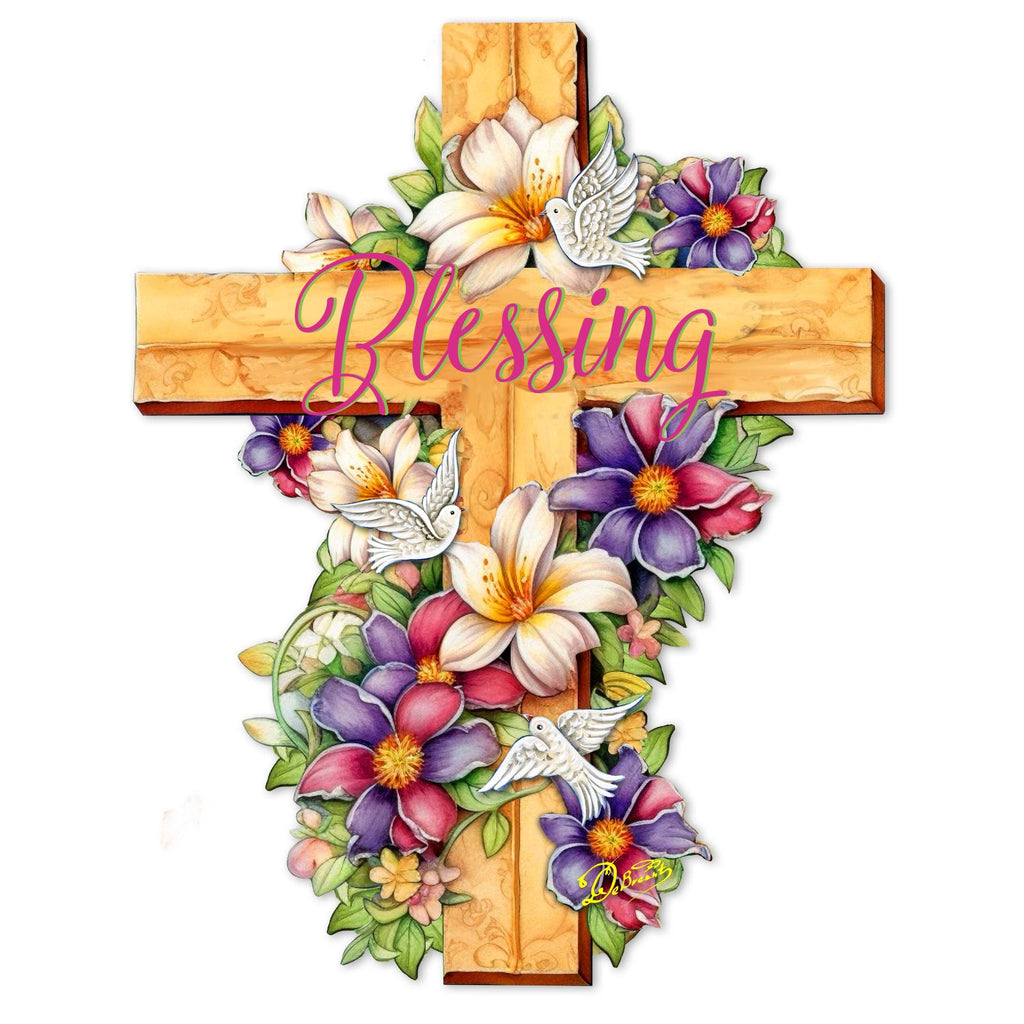Floral Dove Blessing Cross Holiday Door Decor by G. Debrekht - Easter Spring Decor - 8688163H