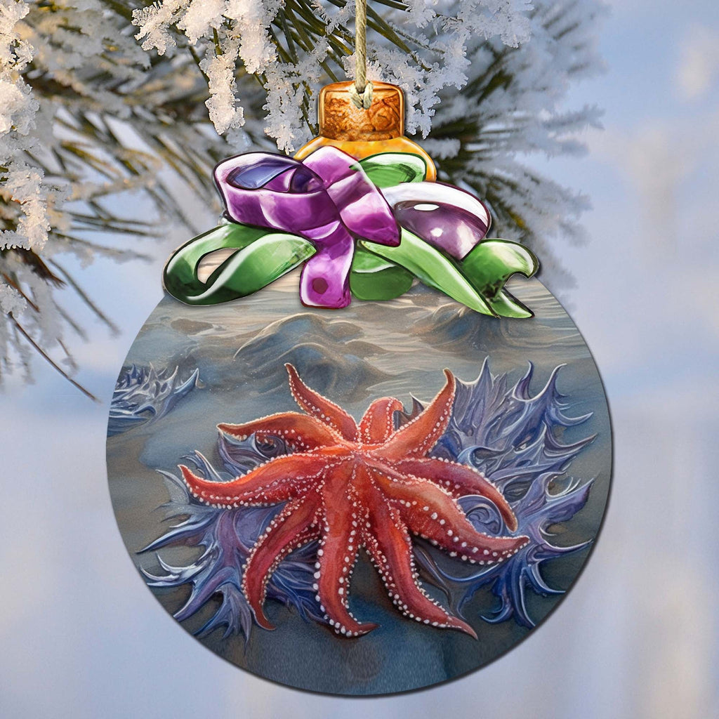 Sunflower Sea Star Bow Wooden Ornaments by G.Debrekht - Wildlife Holiday Decor - 870018