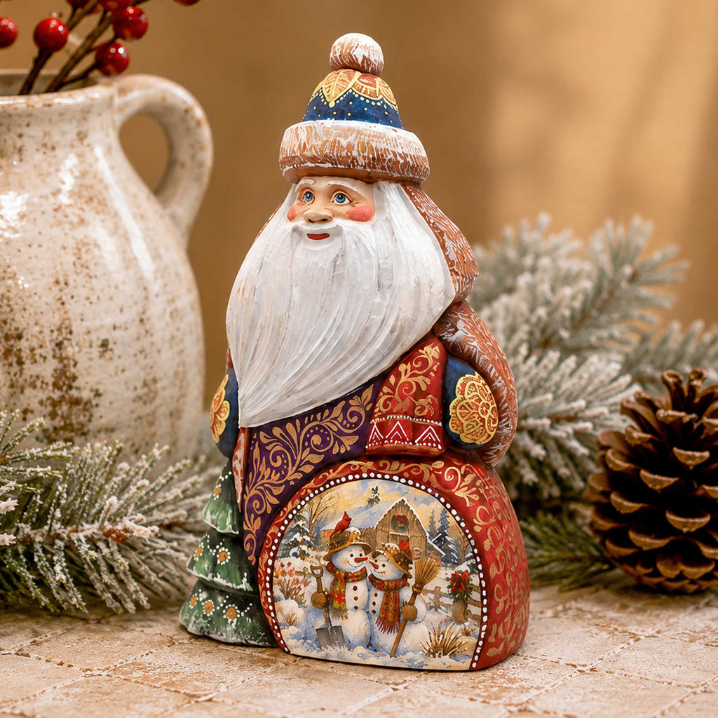 Snowman Christmas Santa Hand-Carved Wooden Figurine- Hand-Painted WOODCARVED Masterpiece Figurine by G. DeBrekht - Christmas Decor - 8203027