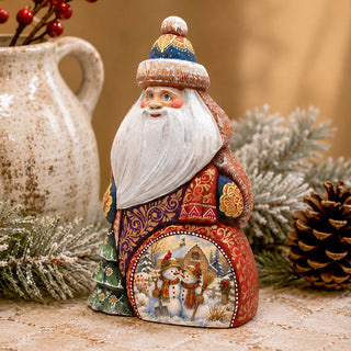 Snowman Christmas Santa Hand-Carved Wooden Figurine- Hand-Painted WOODCARVED Masterpiece Figurine by G. DeBrekht - Christmas Decor - 8203027