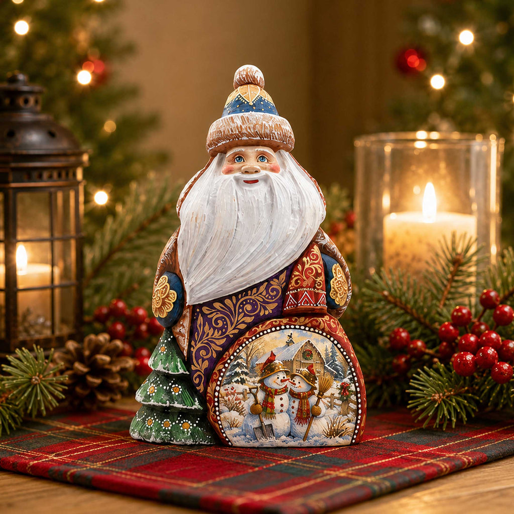 Snowman Christmas Santa Hand-Carved Wooden Figurine- Hand-Painted WOODCARVED Masterpiece Figurine by G. DeBrekht - Christmas Decor - 8203027