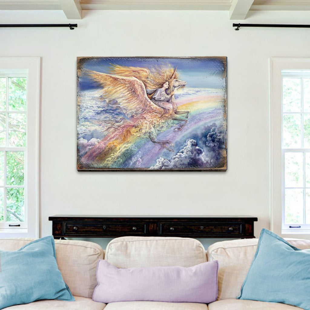 Flight to Aquarius Fantasy Wooden Wall Art by Josephine Wall - Fantasy Decor - 852116-JW