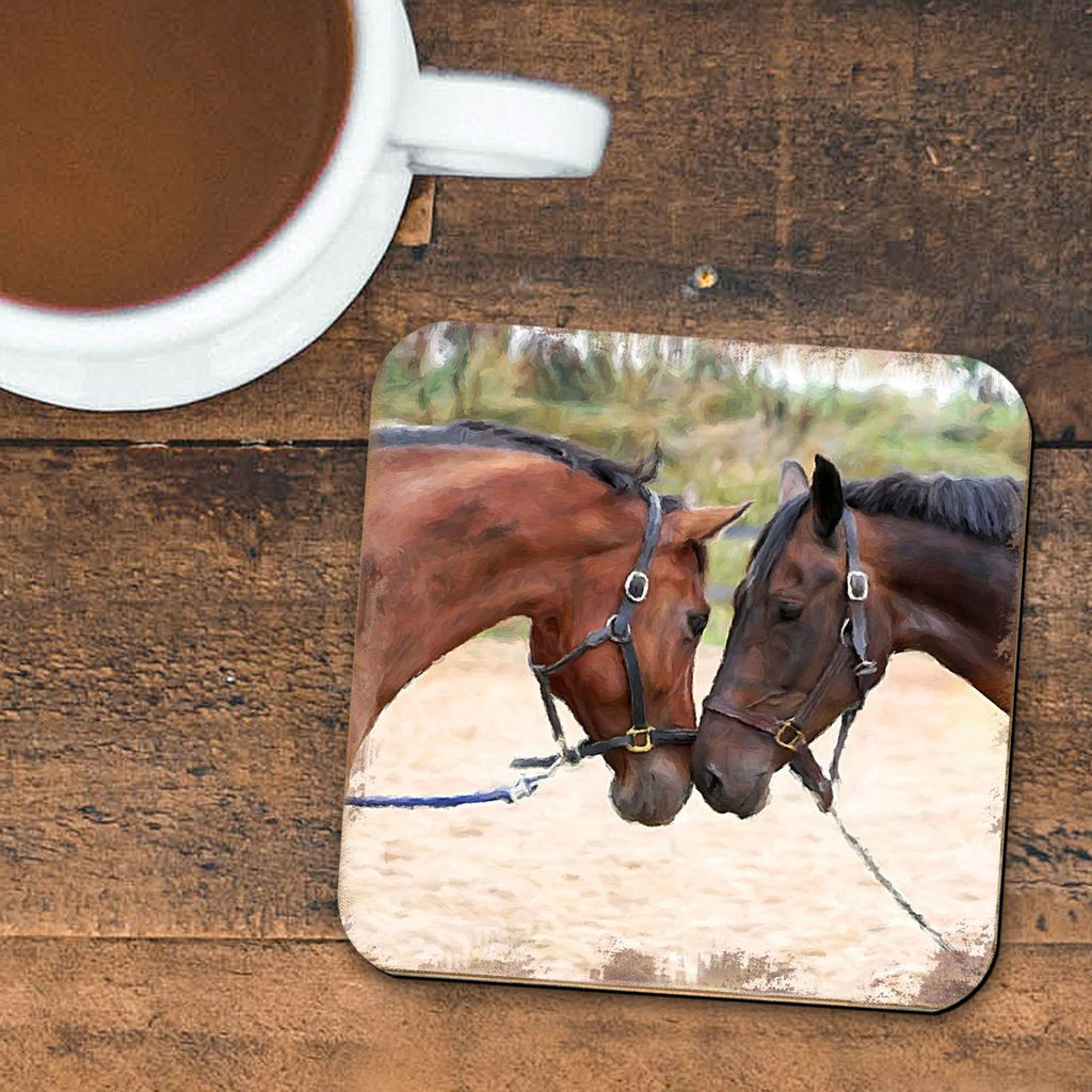 Horses Wooden Cork Coasters Gift Set of 4 by Nature Wonders - Nature Wildlife Decor - 95370C-S4