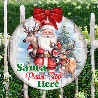 Santa Please Stop Here Sign Front door welcome sign Main entrance banner Welcome sign - Wooden front porch decor - 933116H