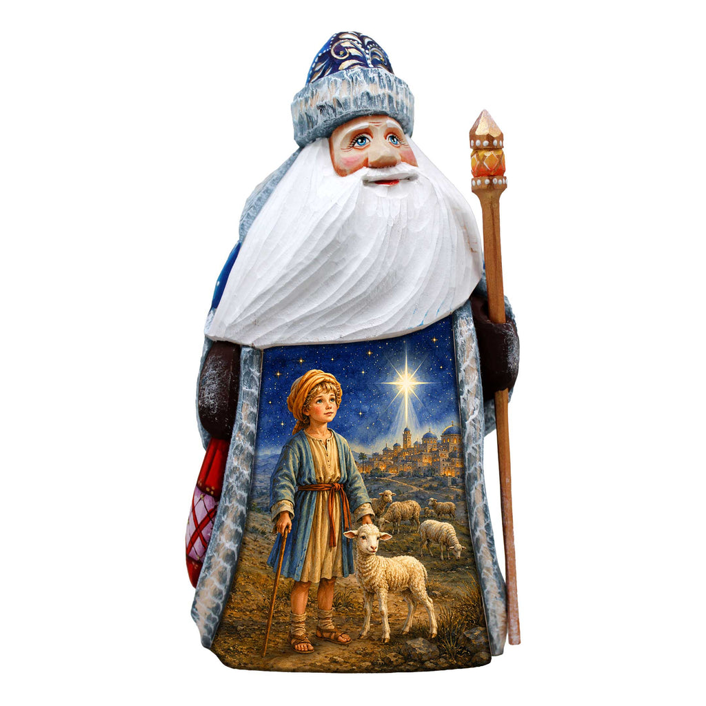 Shepherd Boy Nativity Santa Hand-Carved Wooden Figurine - Hand-Painted WOODCARVED Masterpiece by G. DeBrekht - Christmas Decor - 8215955