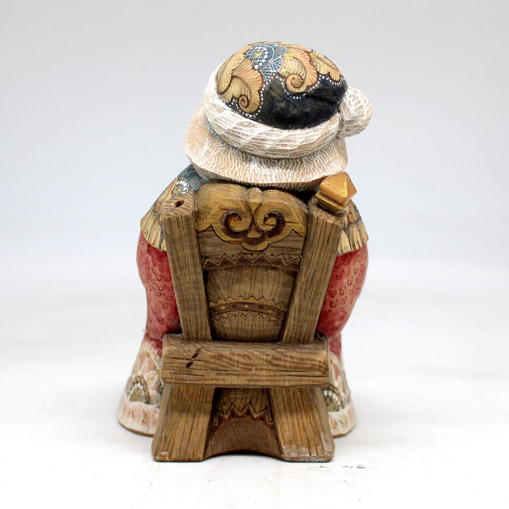 One-of-a-Kind - Santa with Gift WOODCARVED Figurine 5.5x3.5x4.5 by G.DeBrekht - Unique Handcarved and Hand-Painted Collectible