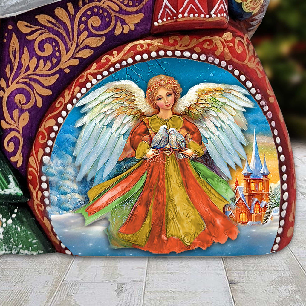 Guardian Angel Santa Hand-Painted WOODCARVED Masterpiece Figurine by G. DeBrekht - Nativity Holiday Decor - 8206023