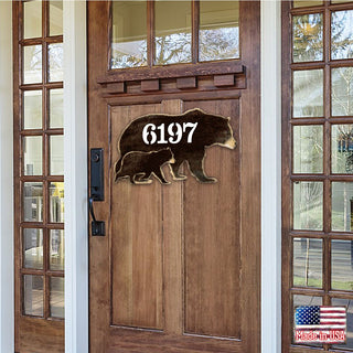 Bear Family Log Wooden Personalized House Number Sign - Nature Wildlife Decor - Handcrafted Wooden Address Sign - MA982143