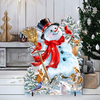 Frosty Forest Friends Snowman Christmas Outdoor Scene by D. Gelsinger - Christmas Santa Snowman Decor - 8461026F-1624