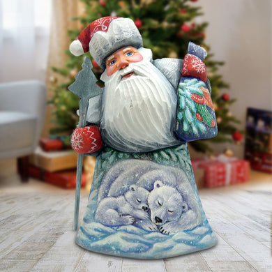 Polar Cubs Santa Hand-Painted WOODCARVED Masterpiece by G. DeBrekht - Wildlife Holiday Decor - 8215011 *** PRE-ORDER - Handmade Just for You! ***