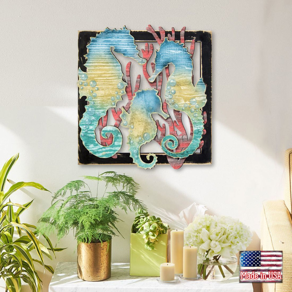 Seahorse Rustic Wooden Wall Decor by G. DeBrekht - Coastal Sea-Life Decor - G98517S3