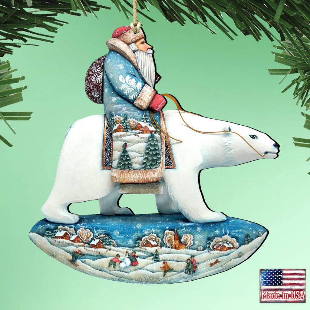 Santa Polar Bear Wooden Ornaments by G. DeBrekht - Christmas Santa Snowman Decor - 8116382