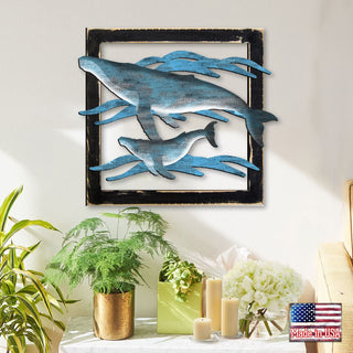 Whales in Frame Rustic Wooden Wall Decor by G. DeBrekht - Coastal Sea-Life Decor - G98516S2