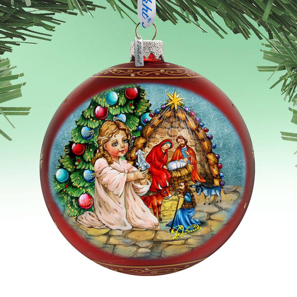 Christmas Miracle Lg Glass Ornament in Red by G.Debrekht - Nativity Holiday Decor - 73929R