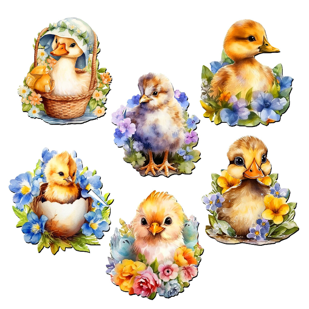 Spring Ducklings Decorative Eco Wood Magnets Set of 6 by G. Debrekht - Easter Decor - 8090055G-S6