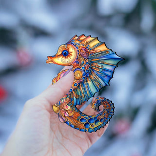 Nautical Christmas Ornaments - Mosaic Seahorse Wooden Ornaments by G.Debrekht Coastal Holiday Decor - 8688191