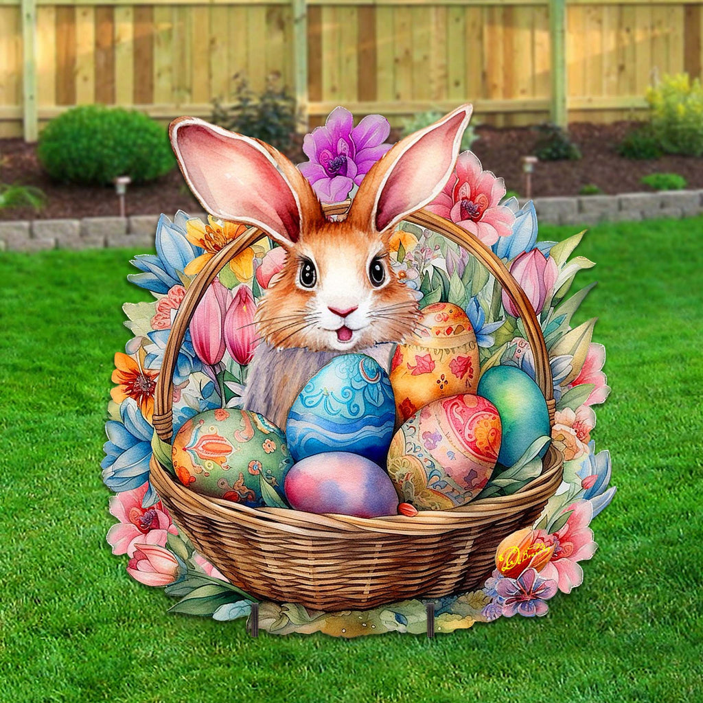 Bunny in a Basket Easter Yard Sign by G. DeBrekht - Easter Spring Decor - 8652764F