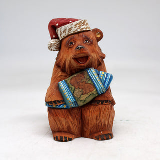 One-of-a-Kind Bear with Candy WOODCARVED Figurine 4x2.5x2
