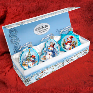 Snowmen Mercury Glass Ornaments Set of 3 by G. Debrekht - Christmas Santa Snowman Decor - 770148S3