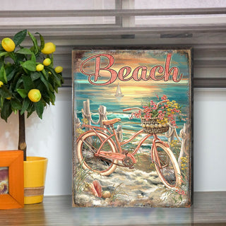 Bicycle by The Sea Wooden Coastal Wall Art by D. Gelsinger - Coastal Holiday Decor - 95651B-1555