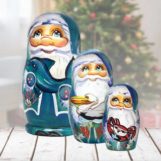 Mr. Santa of Sea Matreshka Nesting Hand-Painted Doll Set of 5 by G. DeBrekht - Coastal Holiday Decor - 110165