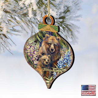 Grin Bear it Grizzly Mother Cub Wooden Ornaments by J. Bergsma - Wildlife Holiday Decor - 8591947-JB