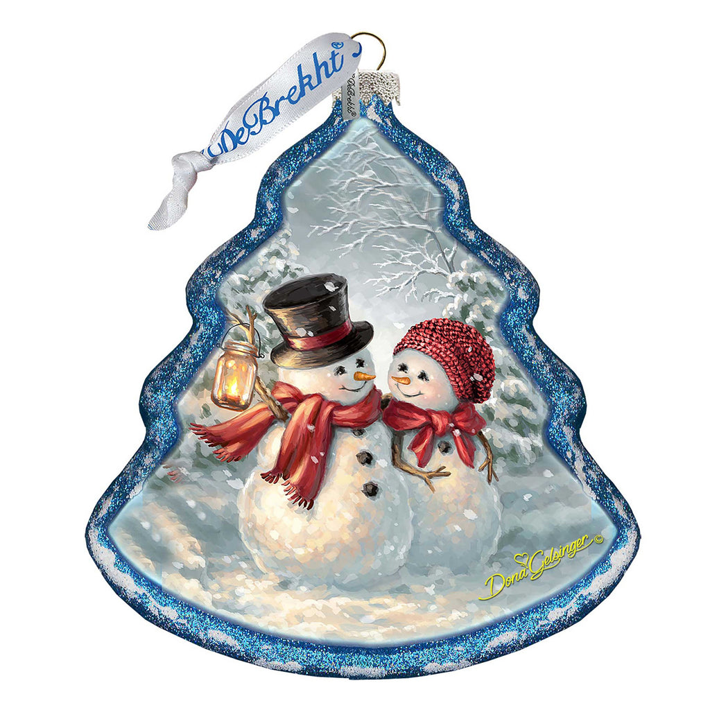 Snow Couple Glass Ornament by D. Gelsinger - Christmas Santa Snowman Decor - 762-108-DG